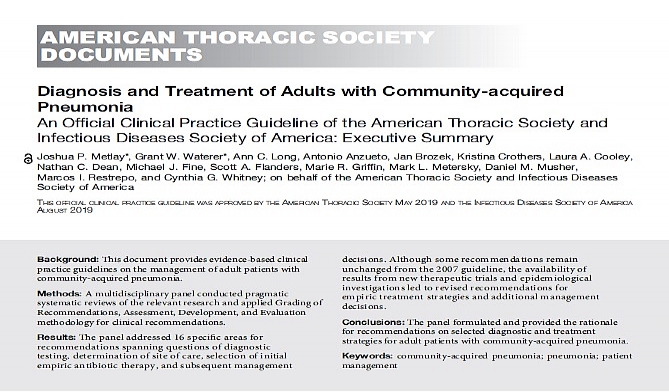 NOVAS DIRETRIZES AMERICANAS PARA PNEUMONIA DA COMUNIDADE: FA�A O DOWNLOAD